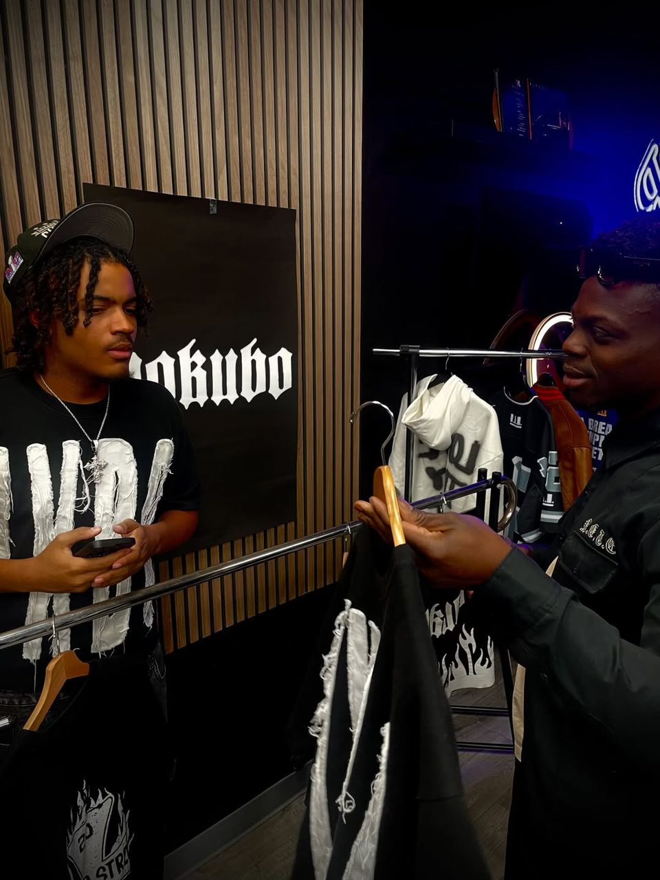Guests at the clothing racks
